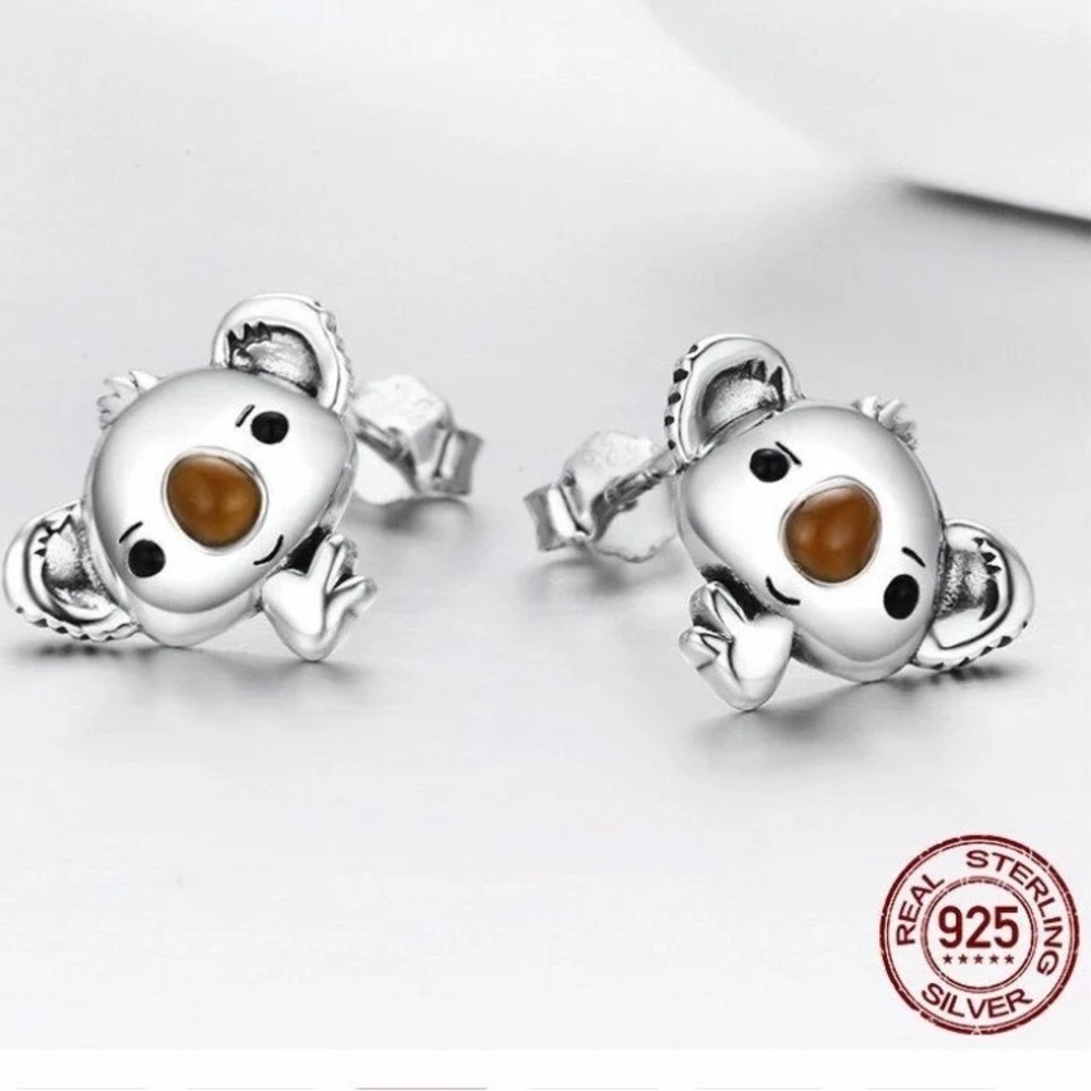 925 Sterling Silver Animal Cute Koala Bear Stud Earrings for Women